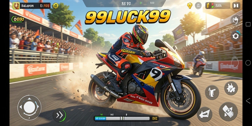Screenshot 99LUCK99 menampilkan aksi balap motor yang intens.