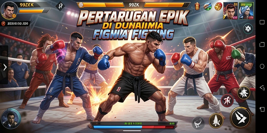 Screenshot utama 99ZK menampilkan epic gameplay bertarung.