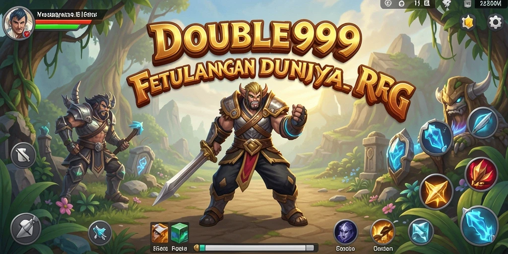 Tangkapan layar utama DOUBLE999 menampilkan aksi pertarungan seru dalam RPG.