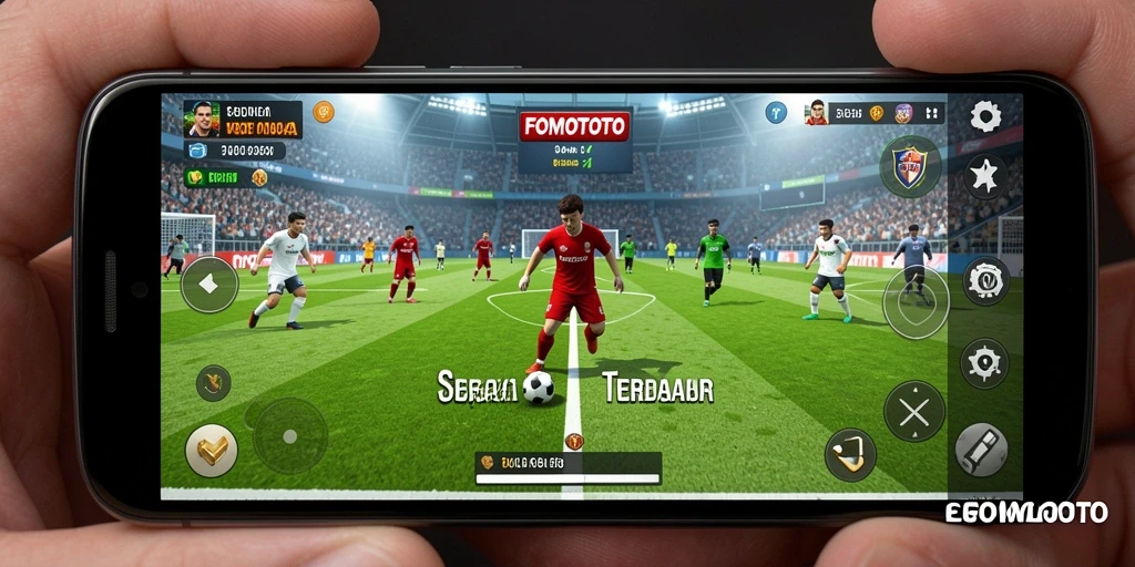 Screenshot utama FOMOTOTO dengan gameplay sepak bola yang seru.