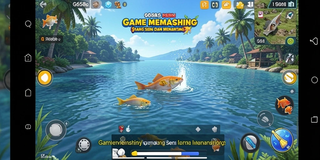 Screenshot gameplay G668 menampilkan aksi memancing yang mendebarkan.