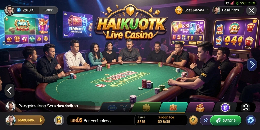 Screenshot HAIKUOTK menampilkan dealer langsung dalam suasana kasino yang hidup.