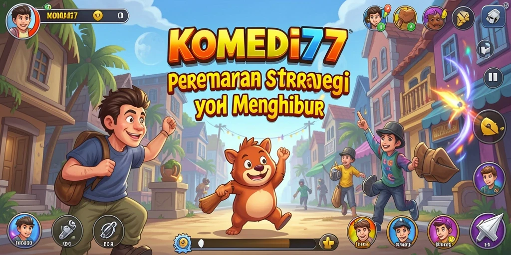 Tampilan gameplay KOMEDI77 dengan karakter konyol dan strategi seru.