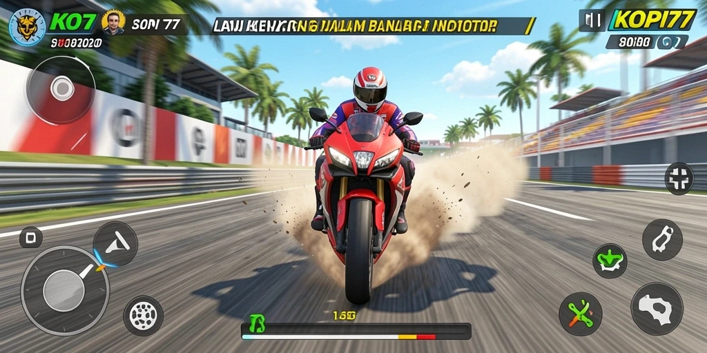 Tampilan gameplay seru di KOPI77 dengan aksi balapan motor yang mendebarkan.