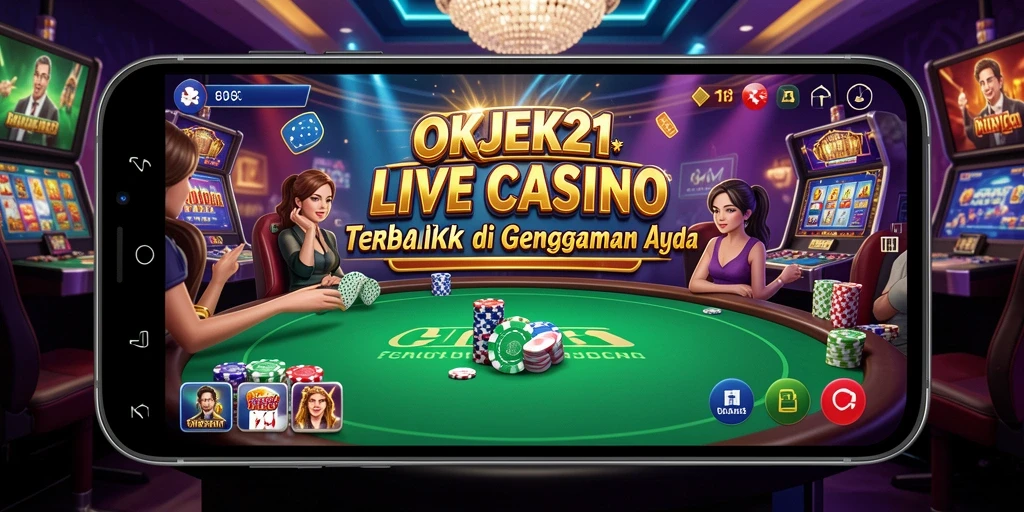 Screenshot gameplay OKJEK21 menampilkan dealer berpengalaman dan pemain yang terlibat.