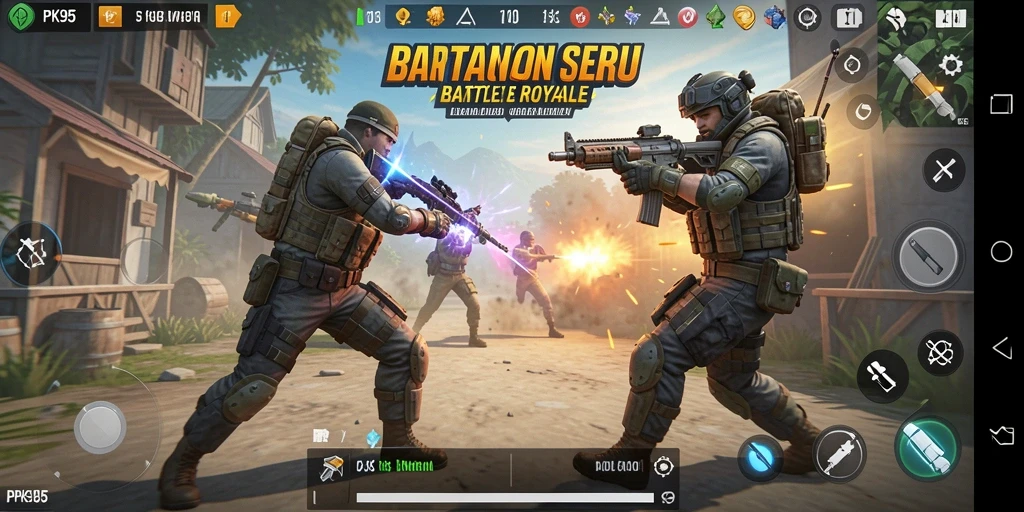 Tampilan gameplay seru PK95 dalam pertempuran Battle Royale.