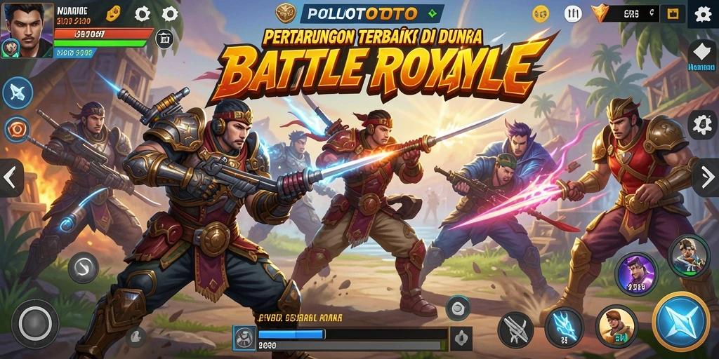 Screenshot POLOTOTO menunjukkan pertempuran seru di arena Battle Royale.
