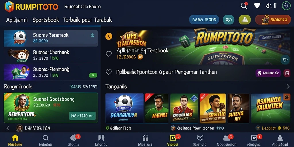 Tampilan antarmuka RUMPITOTO untuk taruhan olahraga yang interaktif.