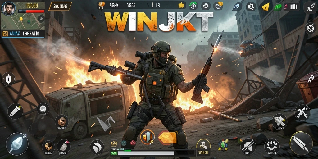 Screenshot gameplay WINJKT yang menampilkan pertempuran mendebarkan.